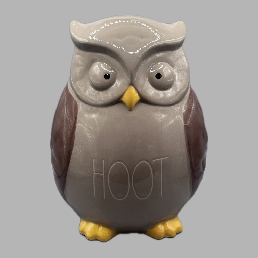 Rae Dunn Artisan Collection Hoot Owl Ceramic Figurine Gray Brown Glossy Decor